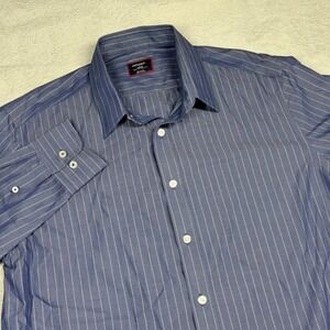 UNTUCKit Gifford Mens Large Blue Stripe Wrinkle Free Cotton Dress Shirt